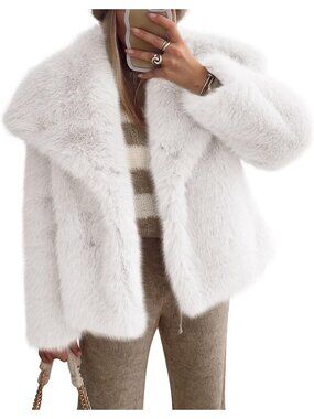 Women's White Winter Coats Faux Fur Oversized Jackets Shaggy Hidden Button